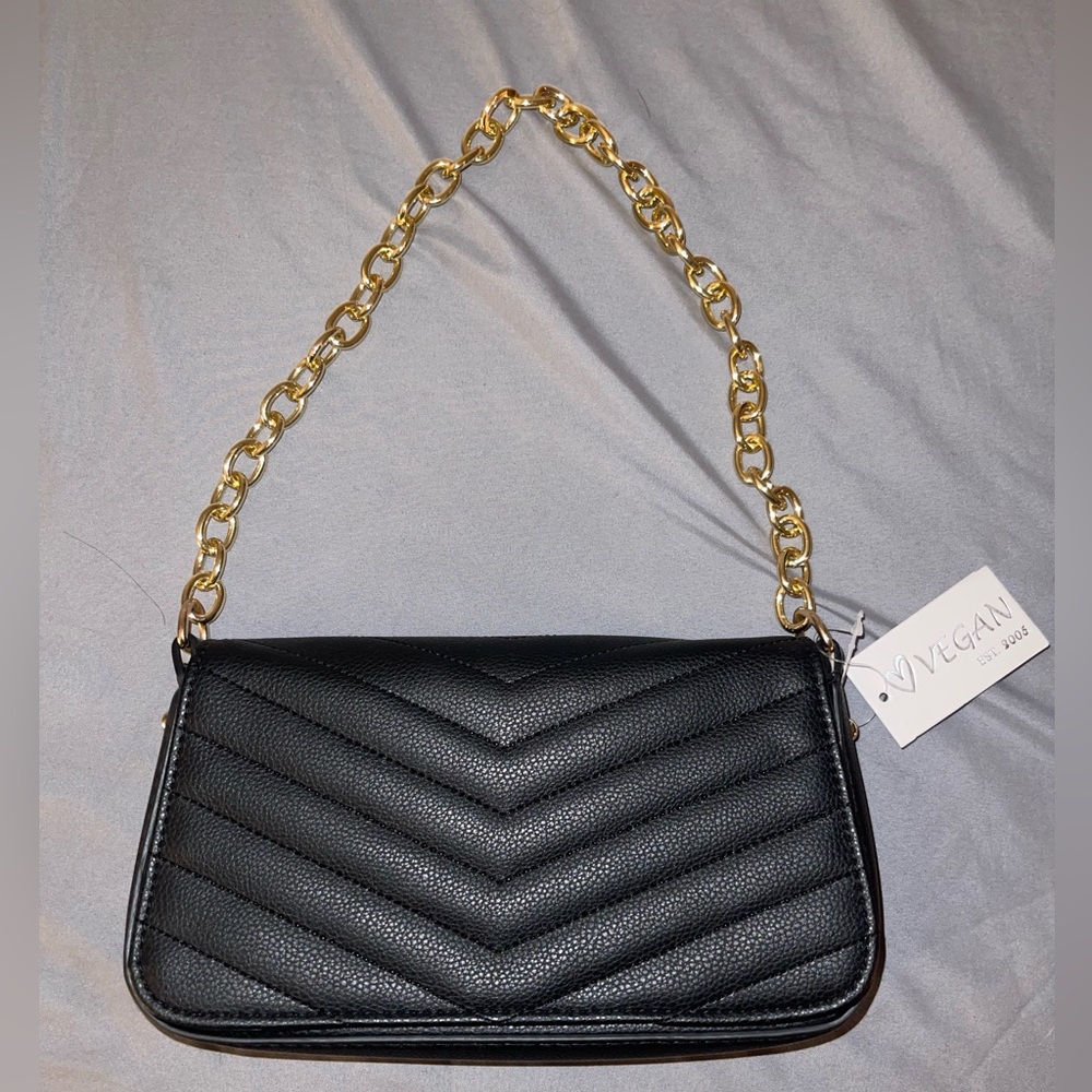 Black shoulder purse with gold hardware new with tags